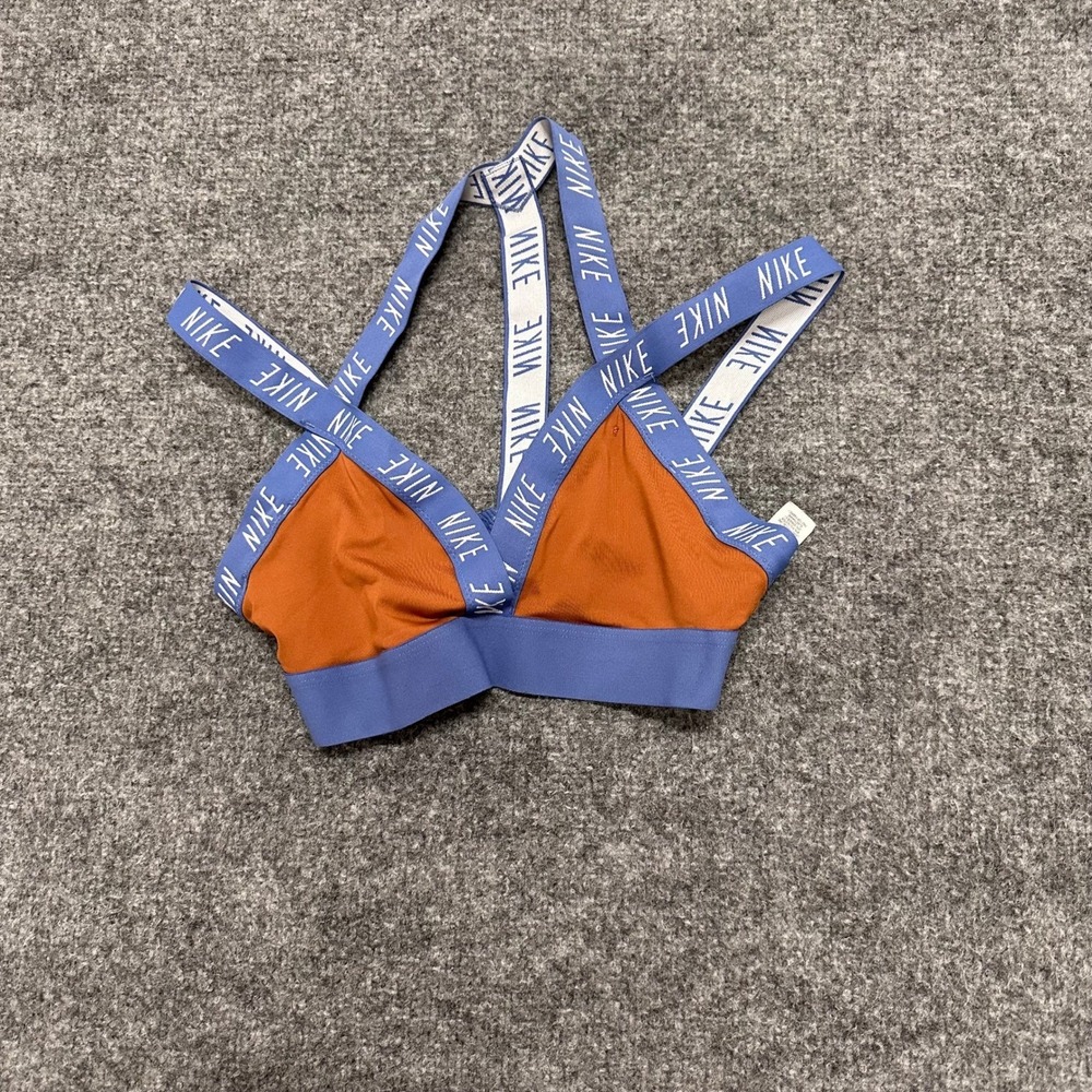 Nike Sports Bra Womens Size S Orange Blue Indy Strappy Logo Recycled Polyester